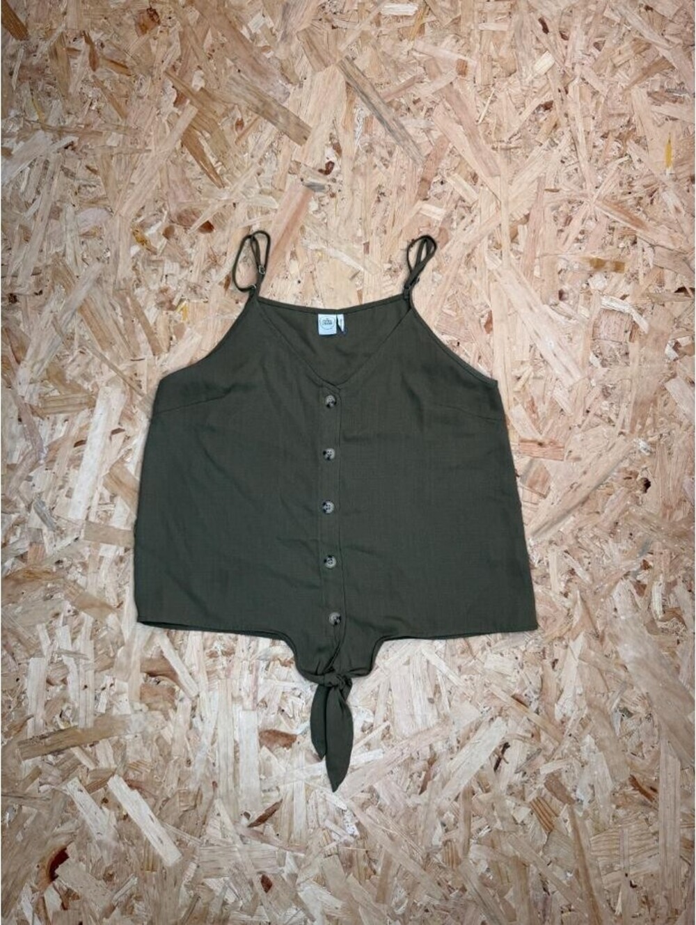 Paper Crane Womens Camisole Top small Green Button Down Tie Front Cami Tank